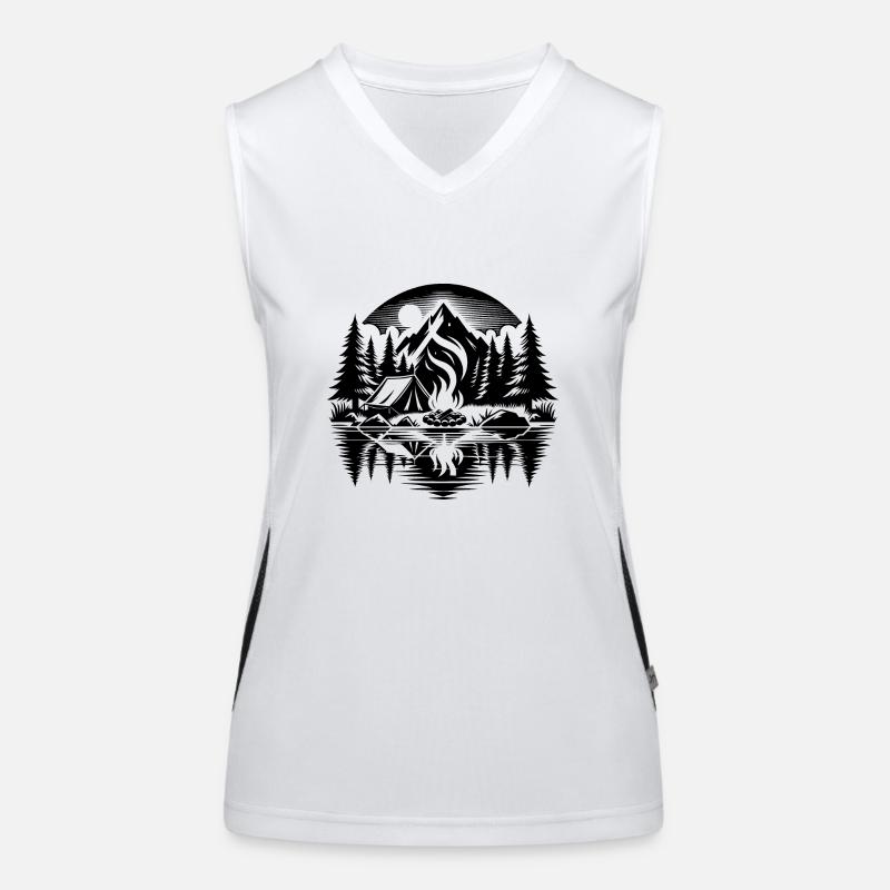 Romantisches Camping am See im Wald Funktionelles Kontrast-Tank Top für Frauen