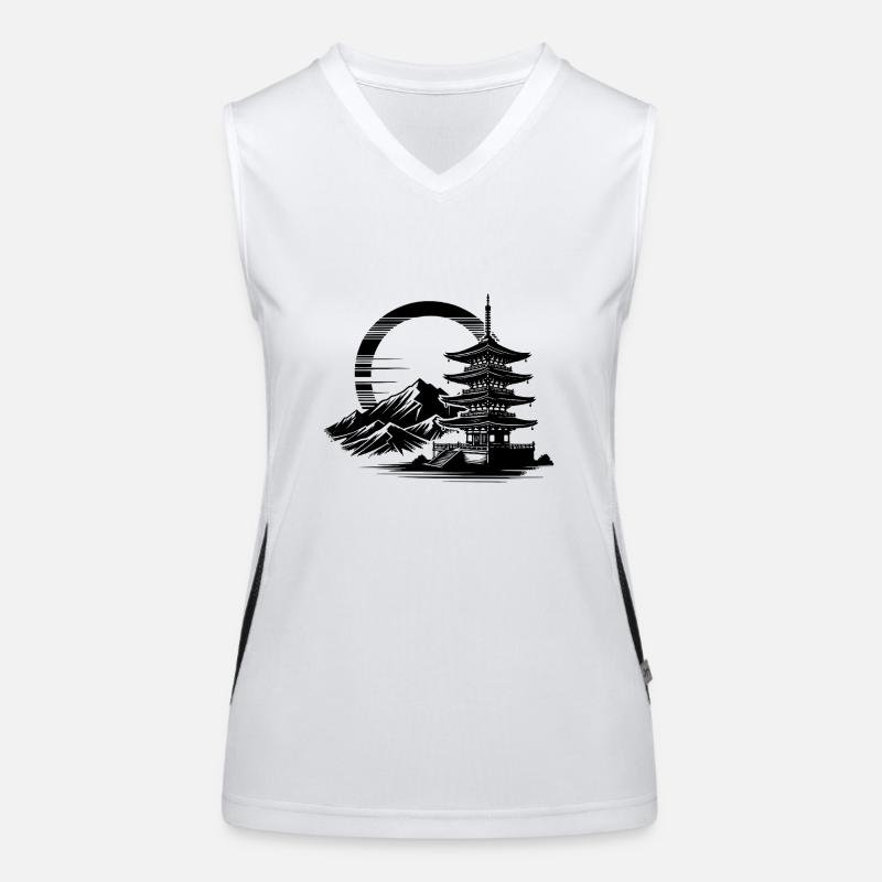 Japanischer Tempel mit harmonischer Landschaft Funktionelles Kontrast-Tank Top für Frauen
