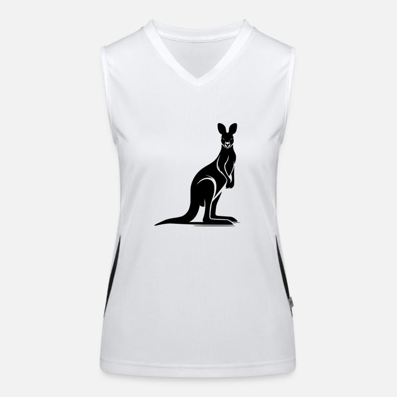Wild animal silhouette with typical kangaroo pose Women's Functional Contrast Tank Top
