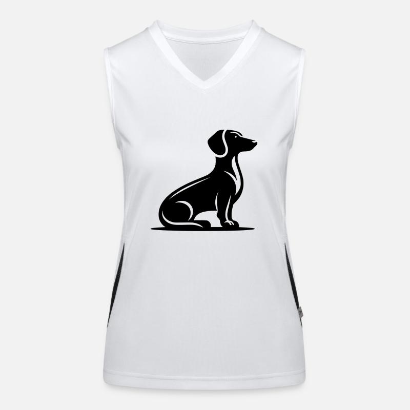Minimalistisches Dackel Silhouette Hundeporträt Funktionelles Kontrast-Tank Top für Frauen