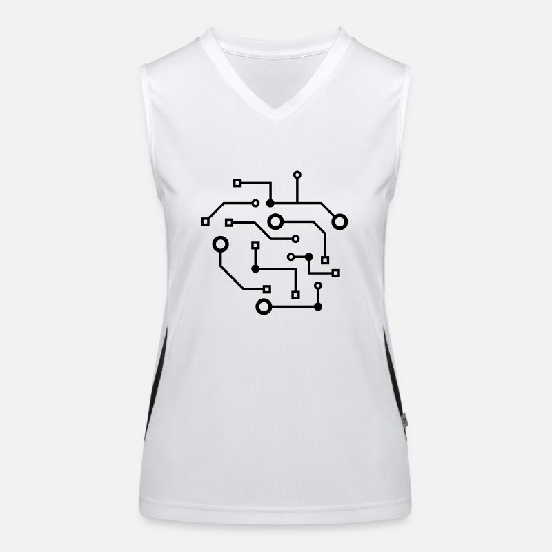 logo cool circuit wire data microchip circular Women's Functional Contrast Tank Top