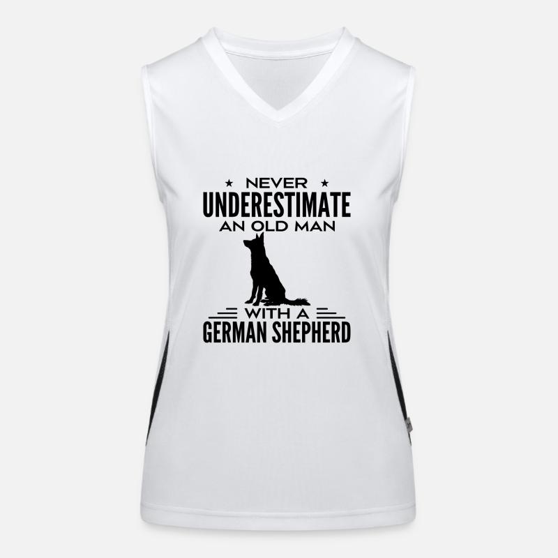 Unterschätzen Sie niemals den alten Mann mit einem Deutschen Schäferhund Funktionelles Kontrast-Tank Top für Frauen