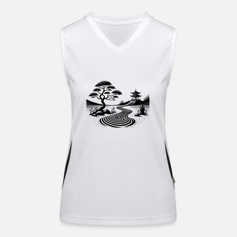 Geometrische Landschaft mit traditionellem Tempel Funktionelles Kontrast-Tank Top für Frauen