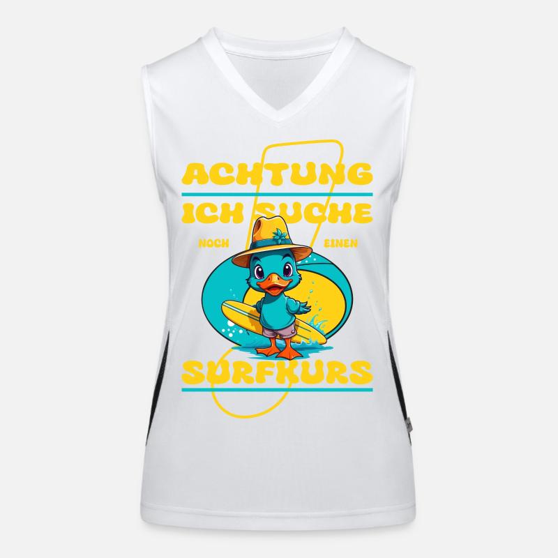 Cute duck with surfboard - Women's Functional Contrast Tank Top - white/black