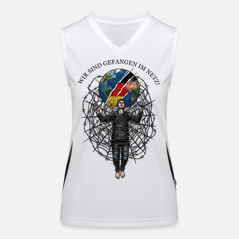 World in a crack with cobweb and man Women's Functional Contrast Tank Top