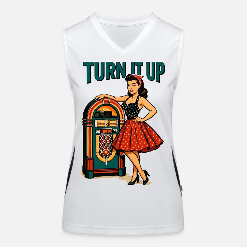 Rockabilly Pin-Up: Retro Jukebox Turn It Up Women's Functional Contrast Tank Top