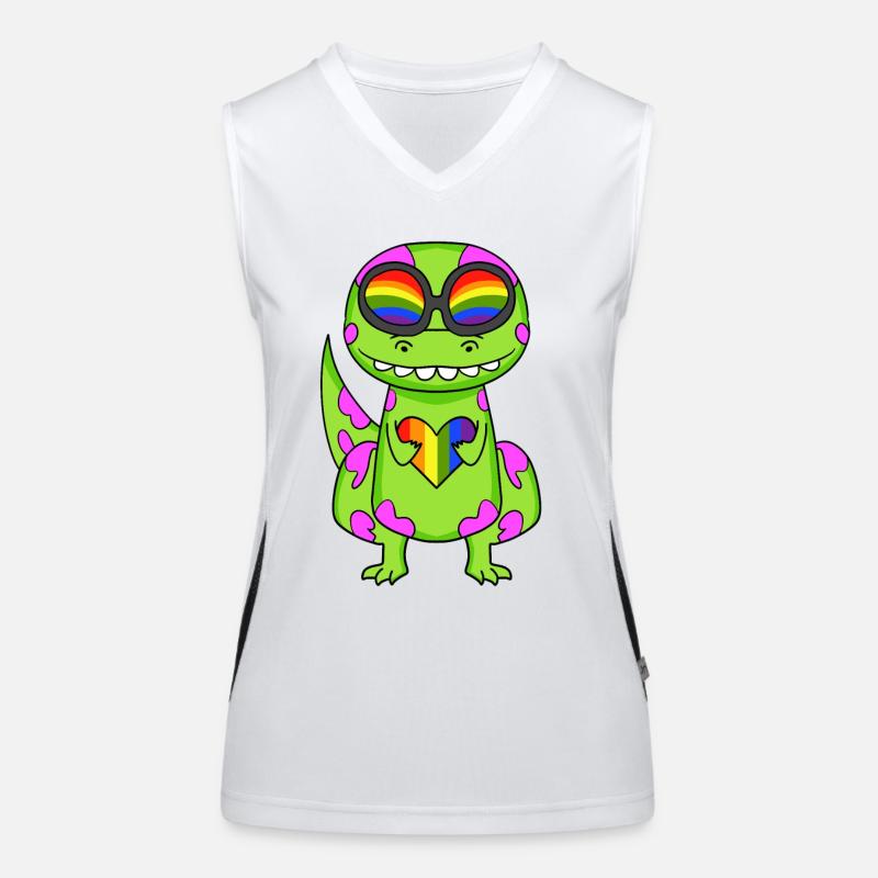 Dino Regenbogen Herz Dinosaurier Mädchen Funktionelles Kontrast-Tank Top für Frauen