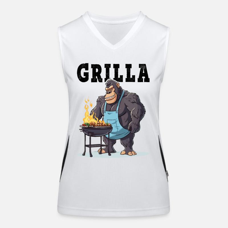 Grilling Grilla Griller Gorilla BBQ Saying Funny Women's Functional Contrast Tank Top