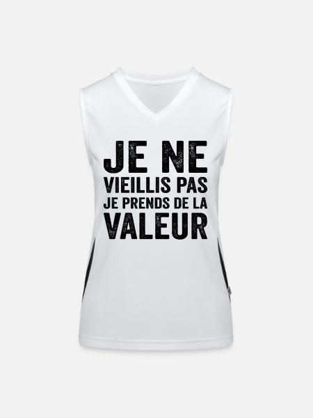 Je Ne Vieillis Pas Je Prends De La Valeur - Débardeur respirant contrasté Femme - blanc/noir - Devant