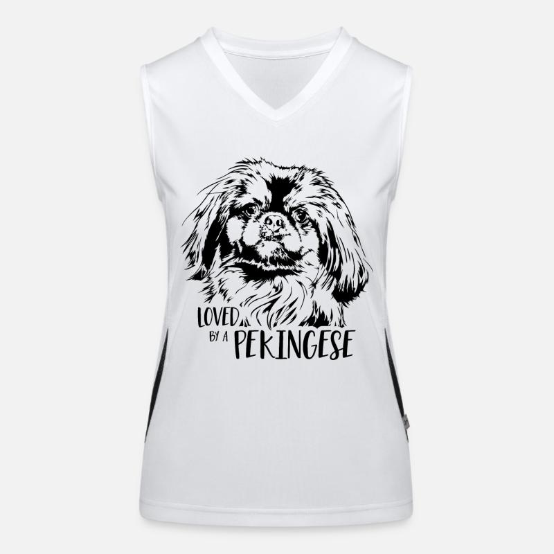 Loved by a Pekingese Hunde Hundespruch Funktionelles Kontrast-Tank Top für Frauen