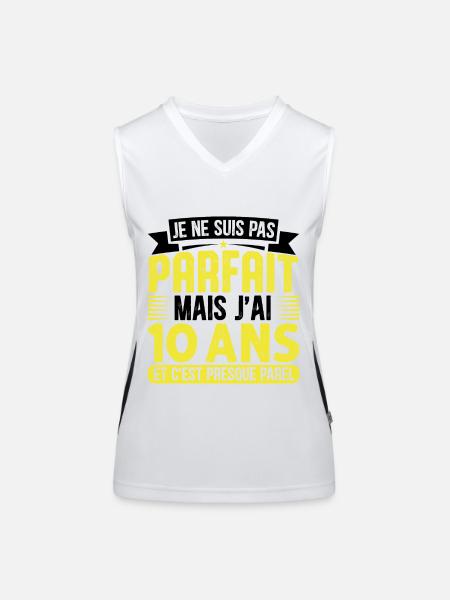 10 Anniversaire - Pas parfaite mais j'ai 10 ans - Débardeur respirant contrasté Femme - blanc/noir - Devant