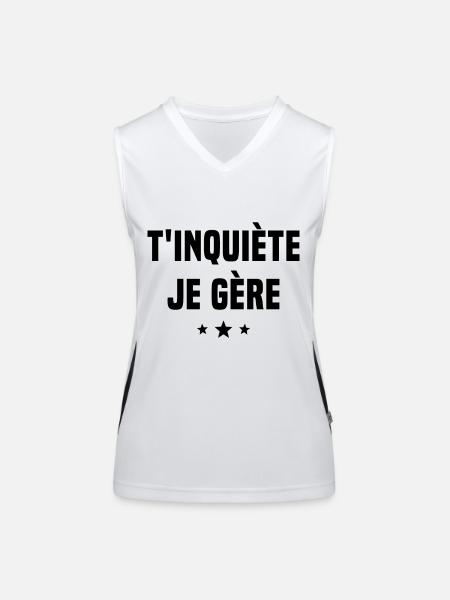 T'inquiète Je Gère Cadeau Humour - Débardeur respirant contrasté Femme - blanc/noir - Devant
