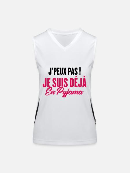 J'peux pas Je suis déjà en Pyjama - Débardeur respirant contrasté Femme - blanc/noir - Devant