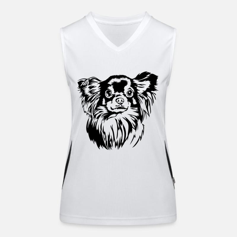 Langhaar Chihuahua Hundeportrait Hunde Wilsigns Funktionelles Kontrast-Tank Top für Frauen