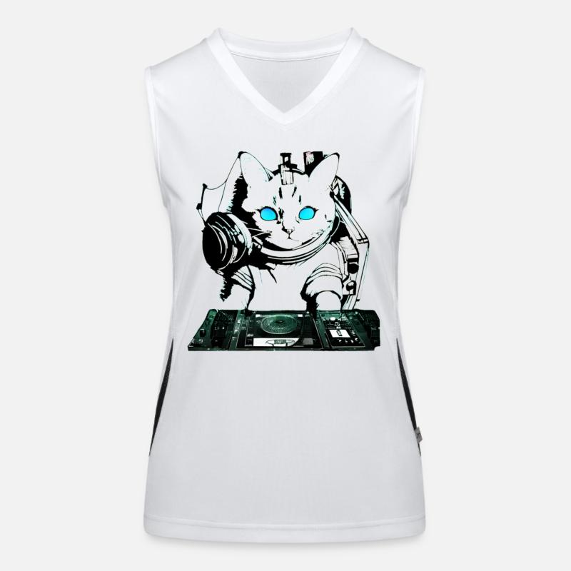 DJ cat with mixer Women's Functional Contrast Tank Top