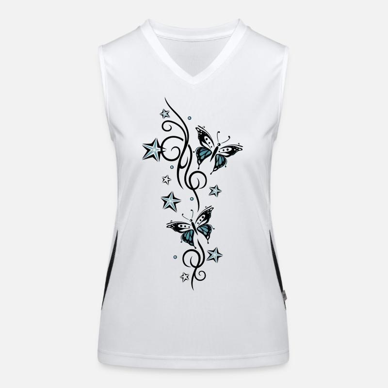 Tattoo Ranke mit Sternen und Schmetterlingen Funktionelles Kontrast-Tank Top für Frauen