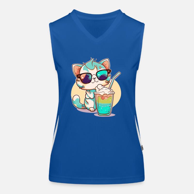 Cat on the beach Women's Functional Contrast Tank Top