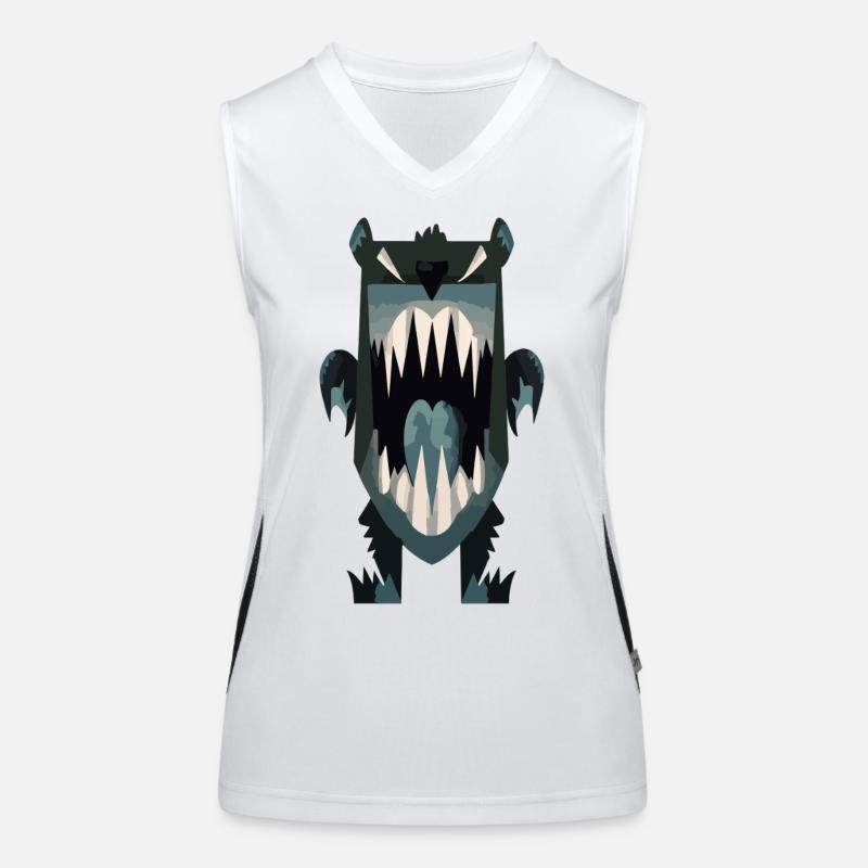 Angry Cartoon Bear with Sharp Teeth – Beast Art Women's Functional Contrast Tank Top