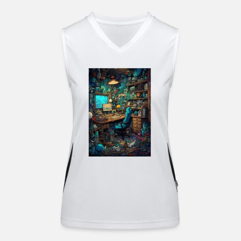 Wohnraum eines Computer Nerds Funktionelles Kontrast-Tank Top für Frauen
