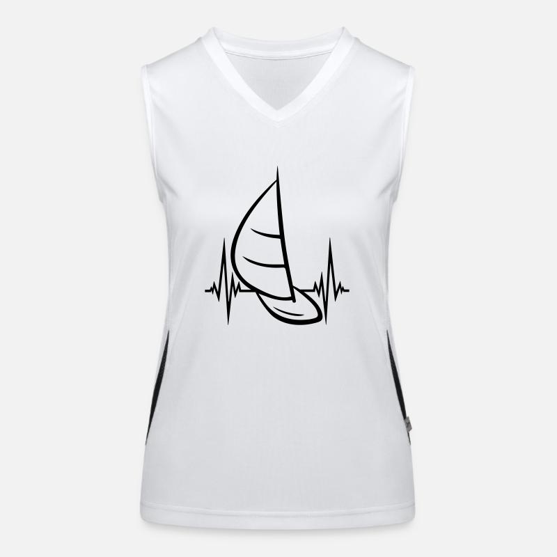 heartbeat pulse frequency sea waves boat sailing s Women's Functional Contrast Tank Top