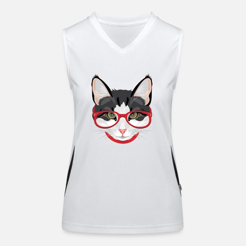 Funny cat with red glasses Women's Functional Contrast Tank Top