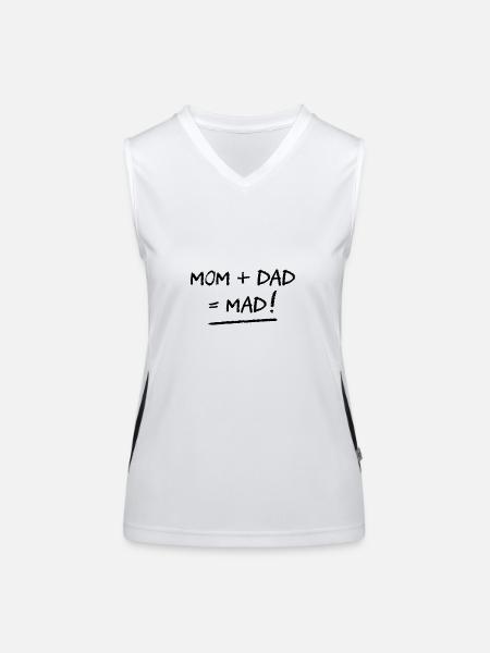 MOM + DAD = MAD ! (famille, papa, maman) - Débardeur respirant contrasté Femme - blanc/noir - Devant