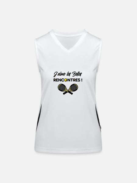 J'AIME LES BELLES RENCONTRES (tennis) - Débardeur respirant contrasté Femme - blanc/noir - Devant