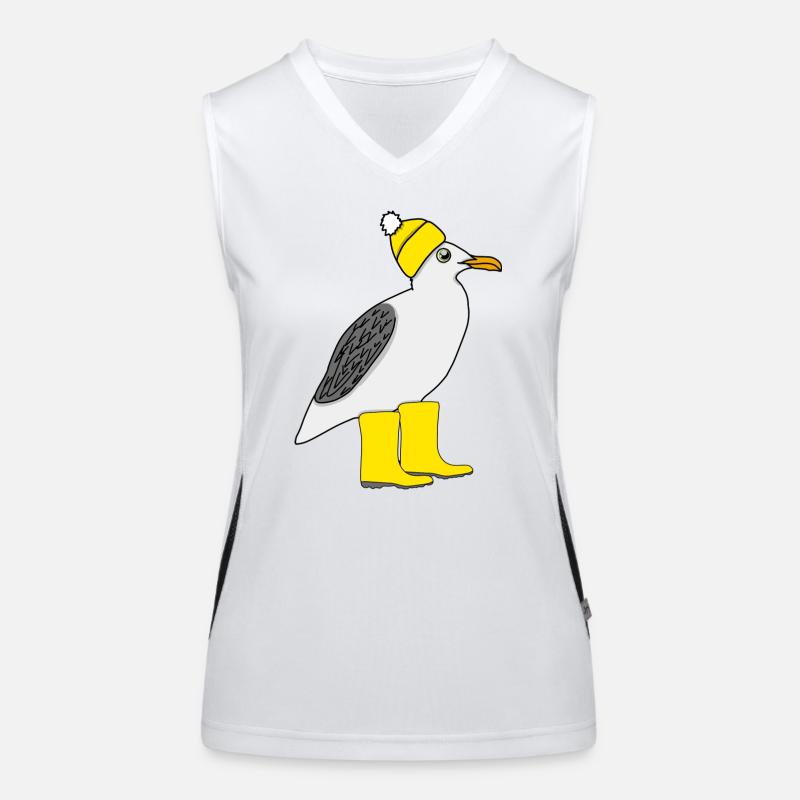 Seagull with rubber boots and hat Women's Functional Contrast Tank Top