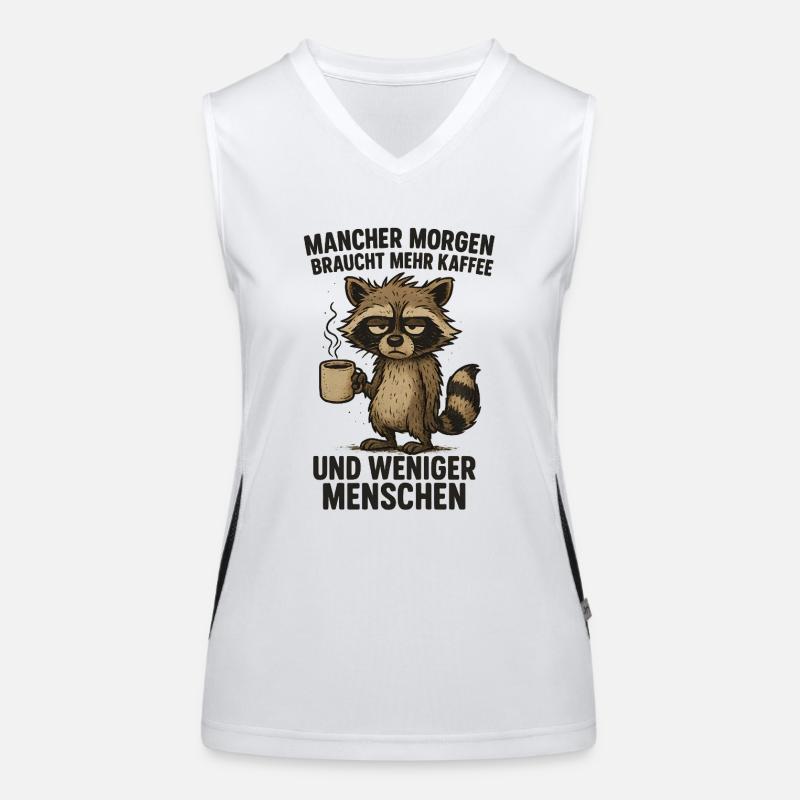 Lustiger Waschbär Kaffee Büro Sprüche Funktionelles Kontrast-Tank Top für Frauen