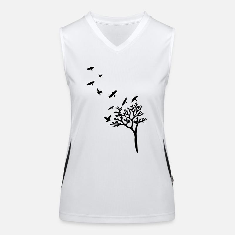trees_birds_shilouette Funktionelles Kontrast-Tank Top für Frauen