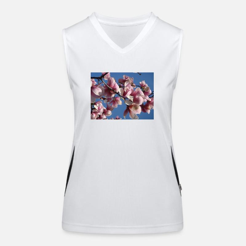 Pink magnolia branches in spring Women's Functional Contrast Tank Top