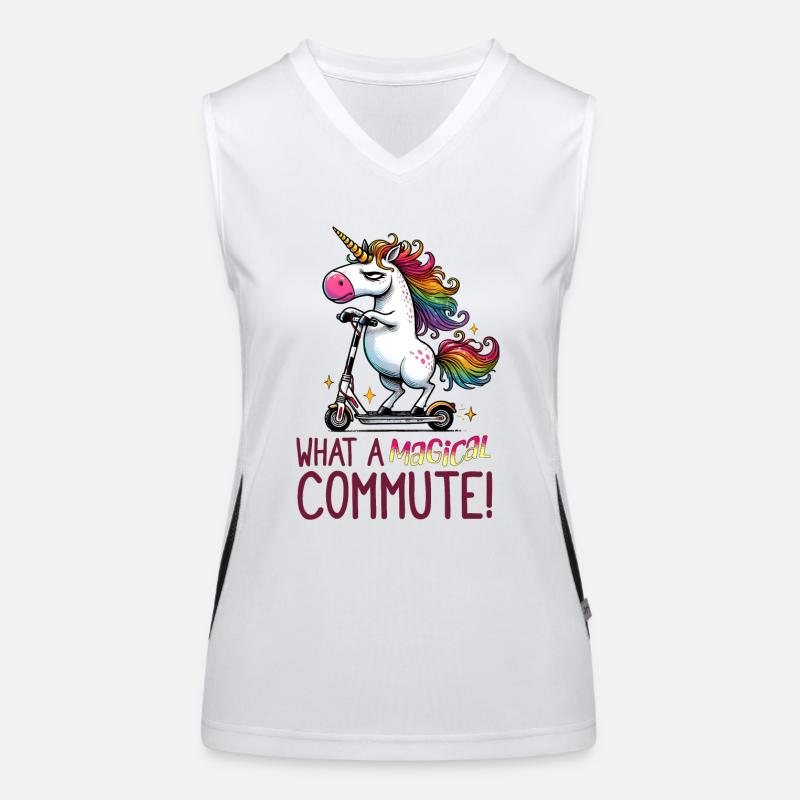 Funny Unicorn E-Scooter Commute Design Funktionelles Kontrast-Tank Top für Frauen