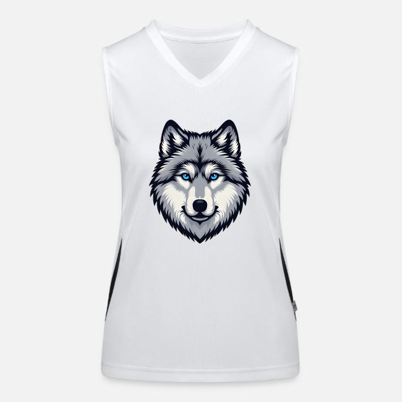 Blau äugiger Wolf Kopf Funktionelles Kontrast-Tank Top für Frauen