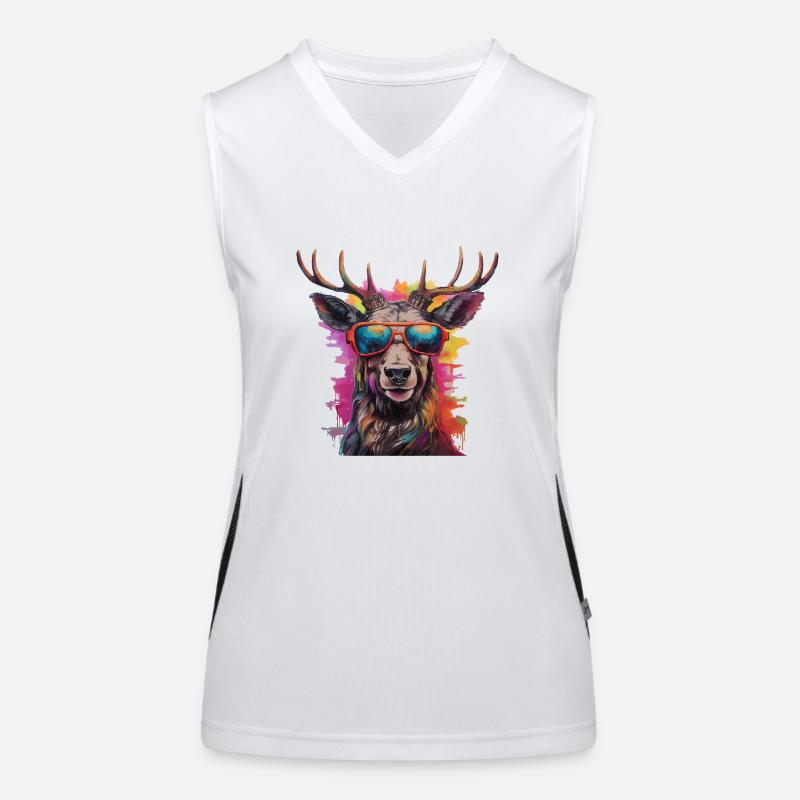 Cooler Hirsch mit Sonnenbrille, Tracht Dorffest Funktionelles Kontrast-Tank Top für Frauen