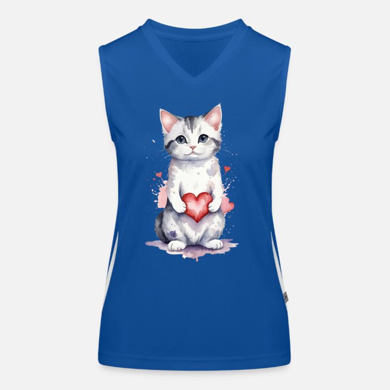Feline Affection - Cat with Heart Watercolor Women's Functional Contrast Tank Top