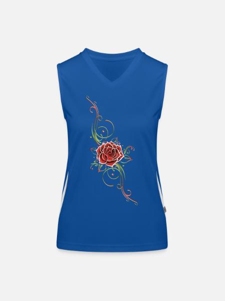 Filigranes Tribal mit Rosenblüte, rose - Débardeur respirant contrasté Femme - bleu/blanc - Devant