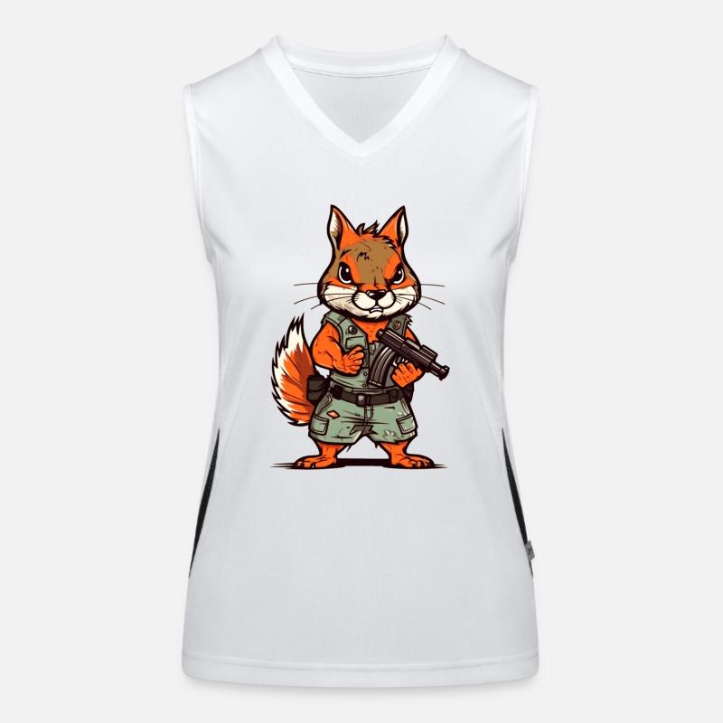 Squirrel with a rifle in comic look Women's Functional Contrast Tank Top