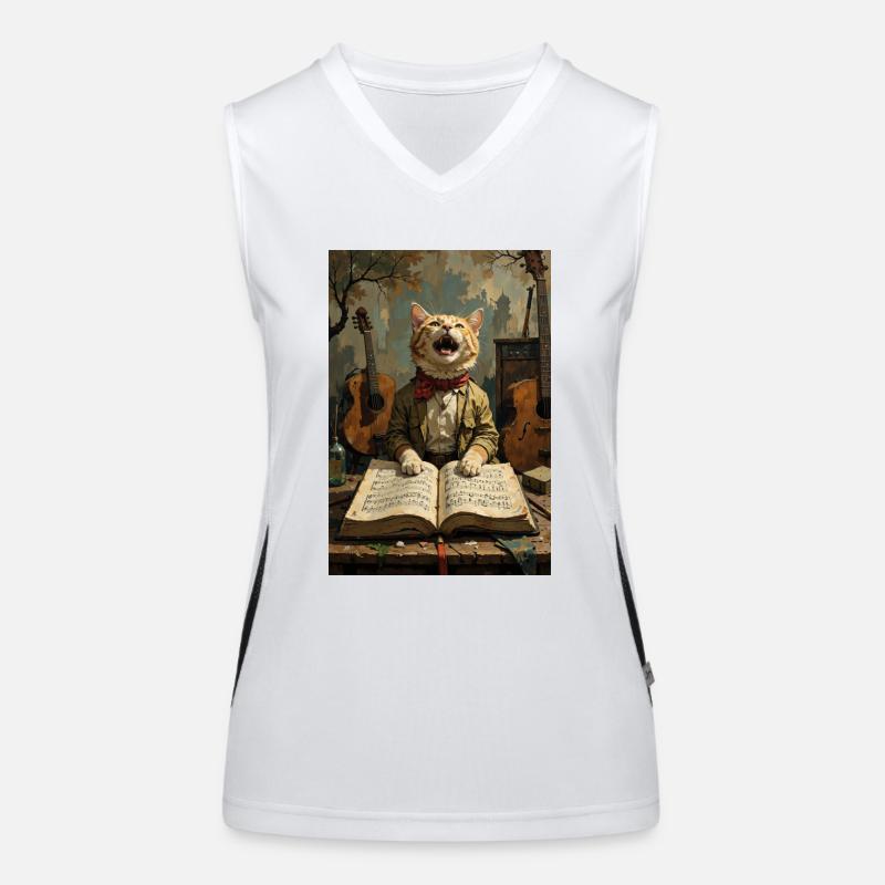 singing cat - Women's Functional Contrast Tank Top - white/black