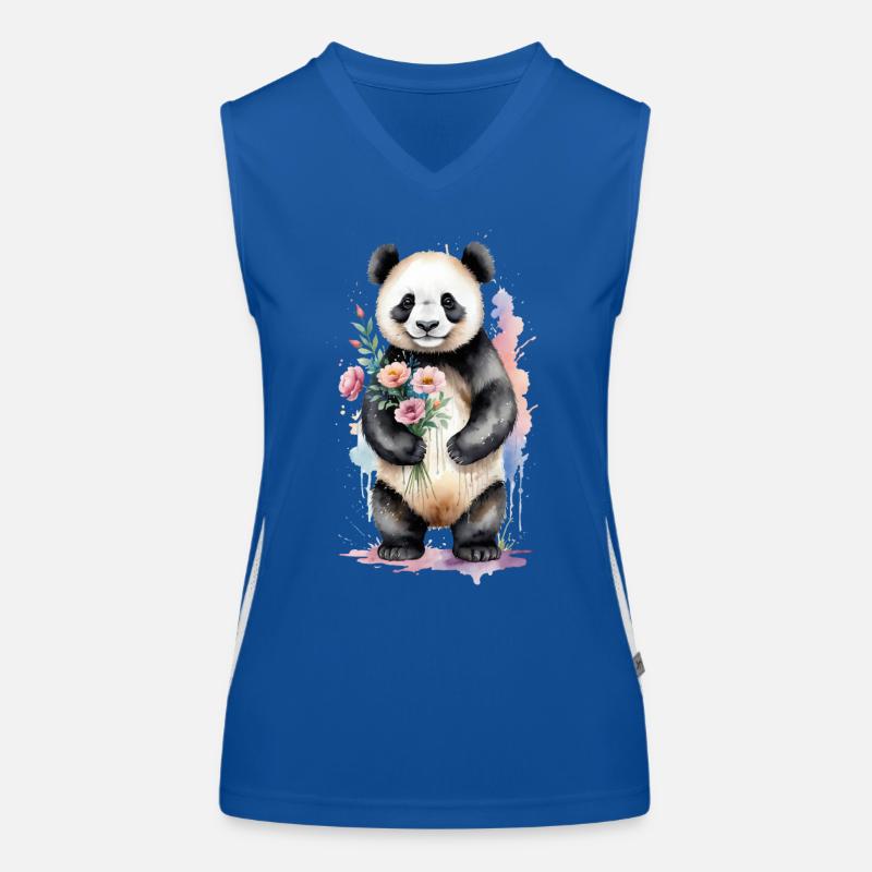 Panda mit Blumen - Aquarell Funktionelles Kontrast-Tank Top für Frauen