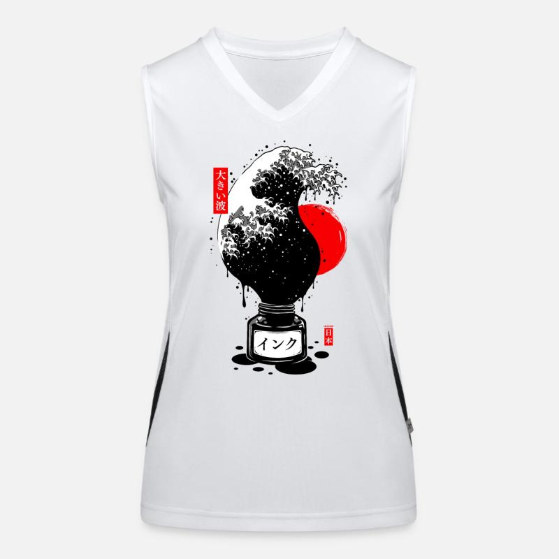 Schwarze japanische Wellentinte Funktionelles Kontrast-Tank Top für Frauen
