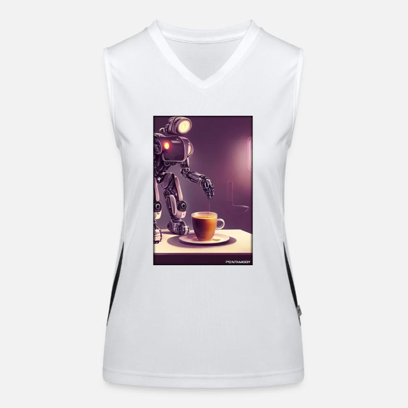 Robot Coffee Future Science Machine Women's Functional Contrast Tank Top