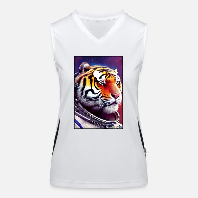 Tiger Raubkatze Astronaut Zukunft Sci-Fi Technik Funktionelles Kontrast-Tank Top für Frauen