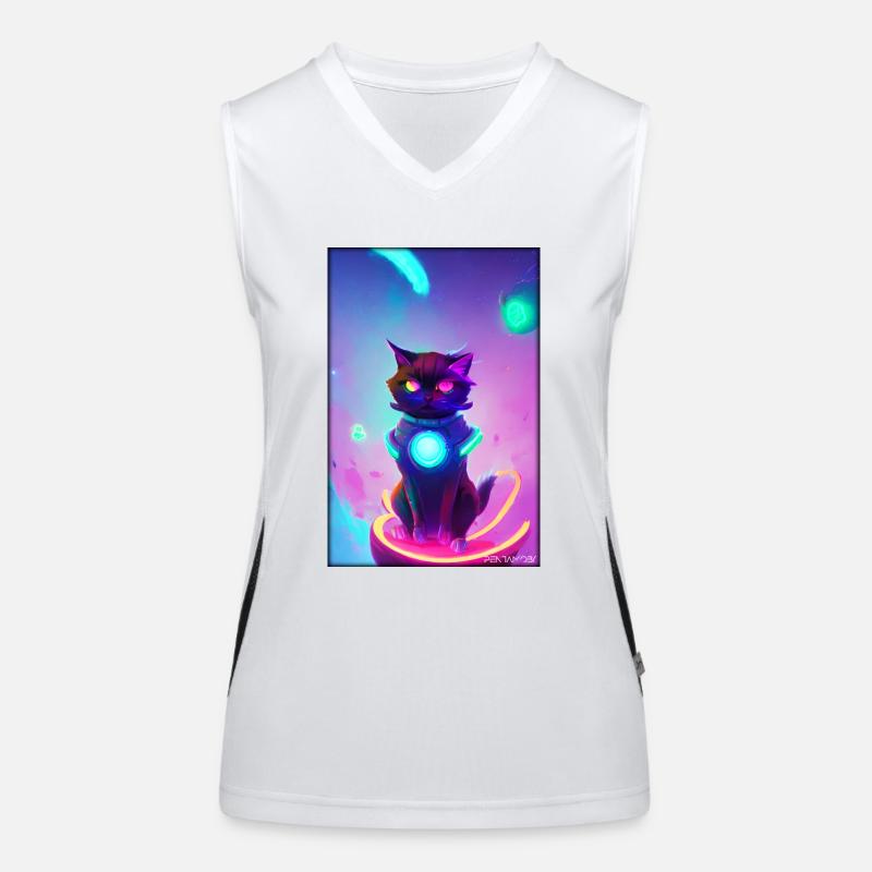 Space Cyber Cat Future Pet Cat Love Débardeur respirant contrasté Femme