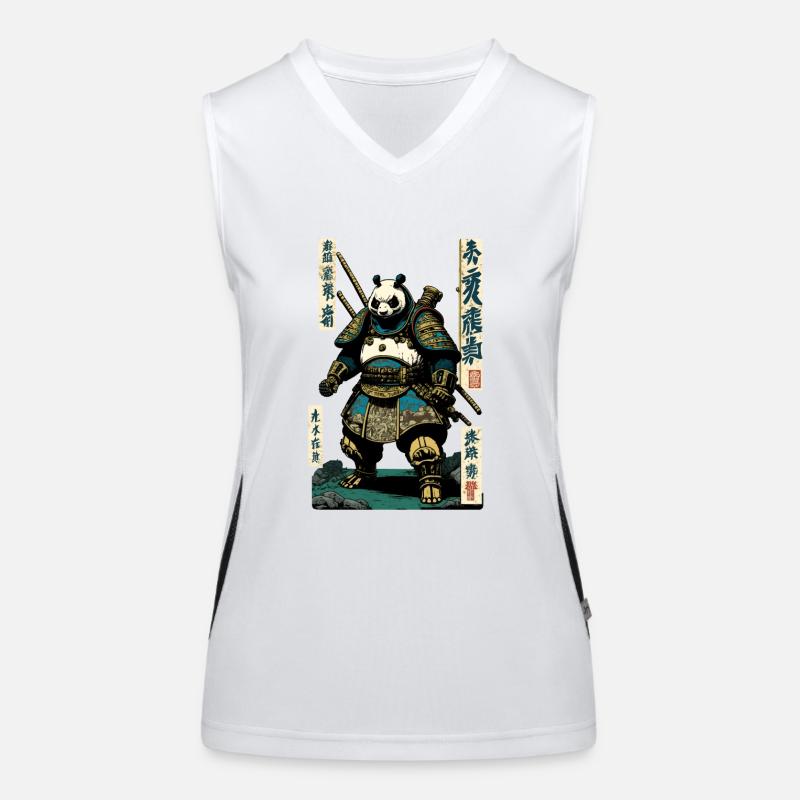 Panda in samurai armor in ukiyo-e style Women's Functional Contrast Tank Top