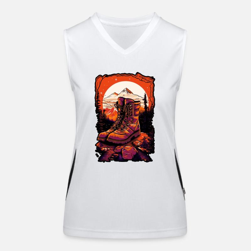 Wanderschuhe, Camping, flacher Farbhintergrund, Funktionelles Kontrast-Tank Top für Frauen