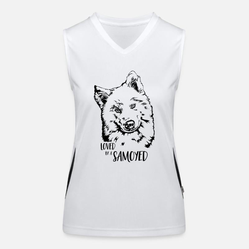 Loved by a Samoyed Hunde Samojede Hundespruch Funktionelles Kontrast-Tank Top für Frauen