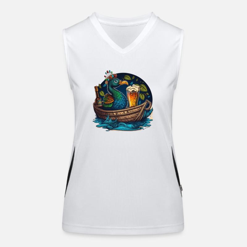 Pfau im Boot mit Bierglas Funktionelles Kontrast-Tank Top für Frauen
