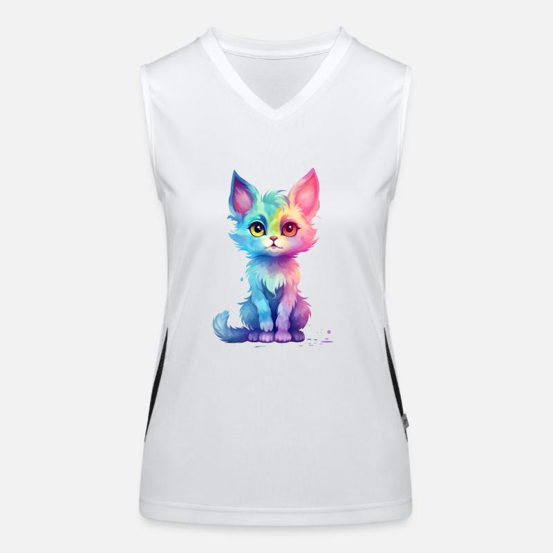 Süßes Aqua Pastell Buntes Katzendesign Funktionelles Kontrast-Tank Top für Frauen
