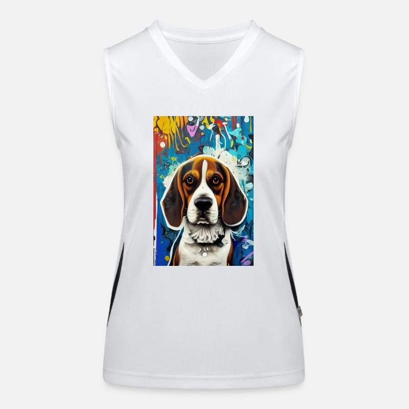 Impression pop art moderne | coloré | Chien Beagle Débardeur respirant contrasté Femme