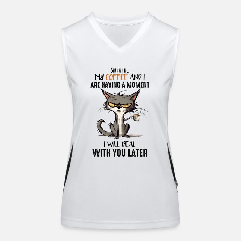 Coffee Moment: Whimsical Cat & Coffee Tee Women's Functional Contrast Tank Top